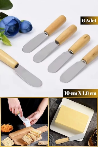 6'lı Ahşap Saplı Kahvaltı Bıçağı Seti Sos Sürme Bıçağı