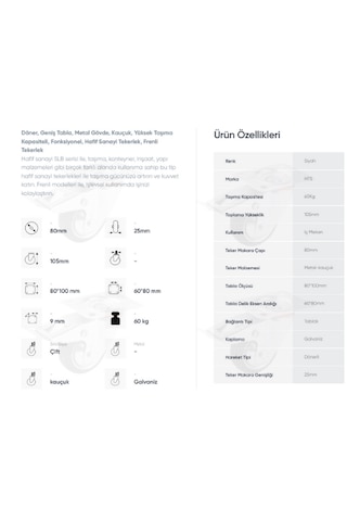 Hts 611 Bağlantılı 80mm Galv. Kaplama Metal Frenli Teker 4 Ad.