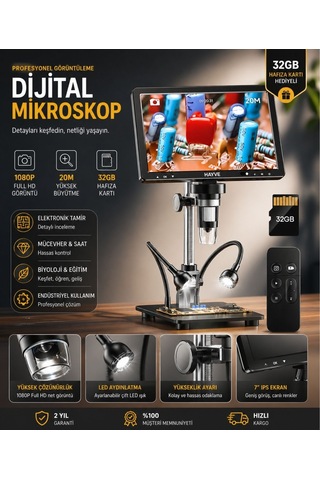 10.1 İnç Dm12 Hdmı Dijital Mikroskop 2000x Zoom 8 Led 20mp Tv