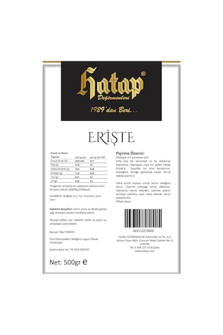 Hatap Katkısız Elde Kesim Erişte 500 G