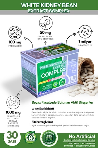 White Kidney Bean Beyaz Fasülye içeren Gıda Takviyesi 30 Şase