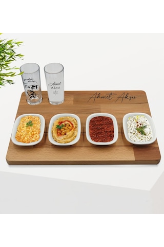 Kişiye Özel Neşet Ertaş Tasarımlı 2’li Rakı Bardağı Ve Meze Tabak