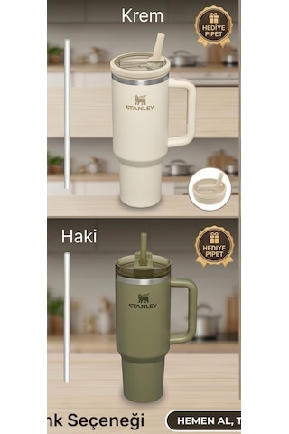 Stanley Quencher 40 Oz Uyumlu Sızdırmaz Yedek Kapak Flip Katlanabilir Pipetli Termos Kapağı - Haki