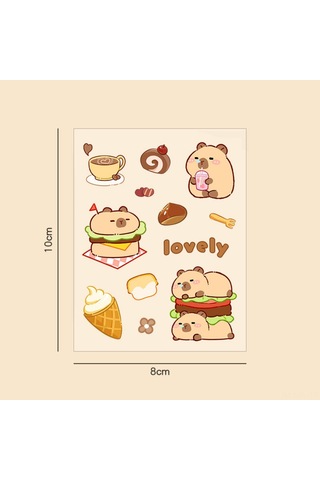 Lemestar Sevimli Kapibara Baskılı Su Geçirmez Defter Stickerları - 10'lu Set
