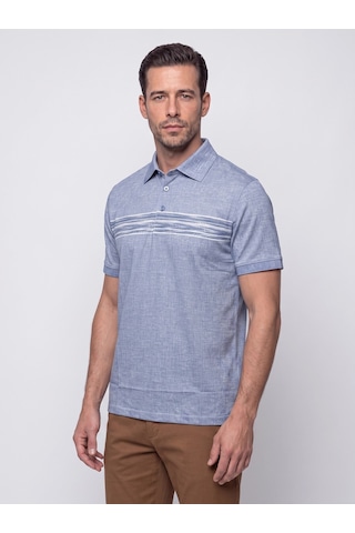 Açık Mavi Mikro Desenli Regular Fit Erkek Polo Yaka Tişört Indigo