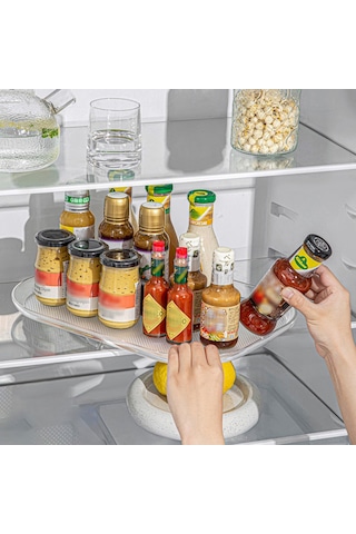 Tembel Susan Döner Tepsi Buzdolabı İçin Şeffaf Dönme Dikdörtgen Depolama Tepsisi Dolap, Masa, Kiler, Mutfak İçin Şeffaf