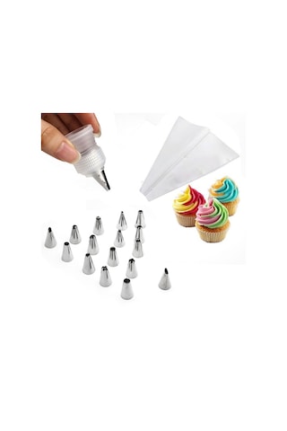 Krema Pompası 18'li Krema Sıkma Torbası 16 Çelik Uç Beyaz