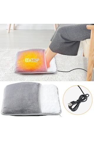 Kış Elektrikli Ayak Isıtma Pedi Usb Şarj Yumuşak Peluş Gri
