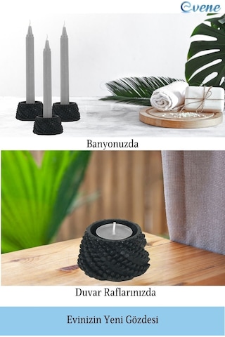 Mumluk Şamdan 3 Adet Tealight Ve İnce Mum Uyumlu Ejderha Yumurtası Model - Siyah