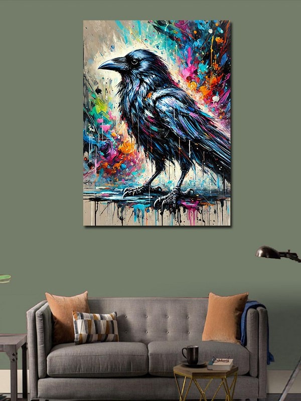 Kanvas Tablo Renkli Karga Çizimi 50cmx70cm
