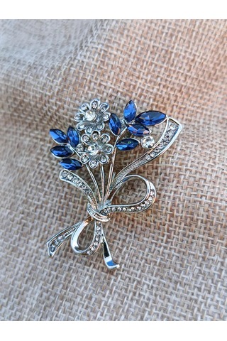 Villovatik Broş Gümüş Renkli Çiçek Buketi 222863938 Mavi