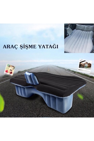Şişme Araba Arka Koltuk Yatağı Seyahat Minderi + Hava Kompresörü Siyah