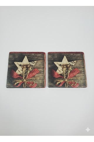 2 Li Set 15x15 Yıldız Desenli Dekoratif Doğal Taş El Yapımı Özel Tasarım Kuzey Yıldızı 15x15 Doğal Taş Biblo