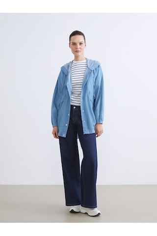 Lcwaıkıkı Classic İndigo Kapüşonlu Oversize Kadın Jean Ceket