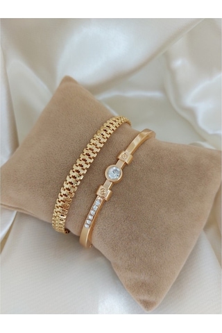 X-lady Accessories Altın Renk Kadın Altın Kaplama Zirkon Taşlı Kararmaz Kombin Bileklik Çok Renkli