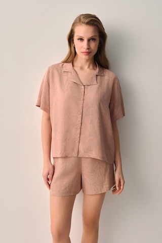 Suwen Petra Gömlek Yaka Şort Pijama Takımı Sh26512667b023 Kahverengi