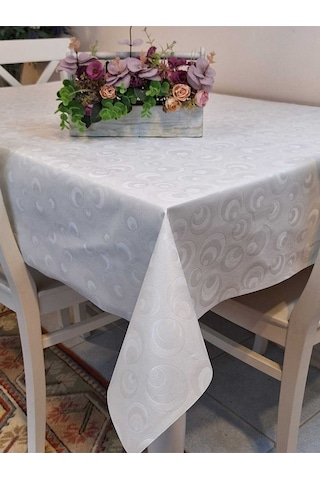 Elyaflı Pvc Muşamba - Desenli Silinebilir Masa Örtüsü Mrl52251 Beyaz