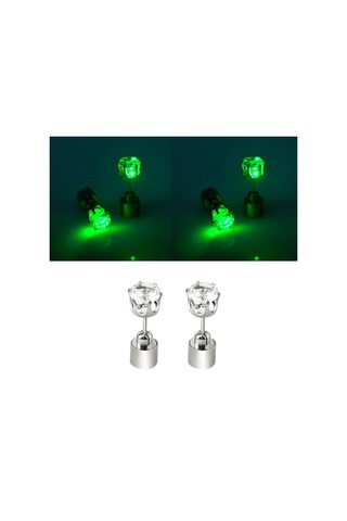 1 Çift Moda Led Küpe Parlayan Işık Up Elmas Küpe Saplama Yeşil