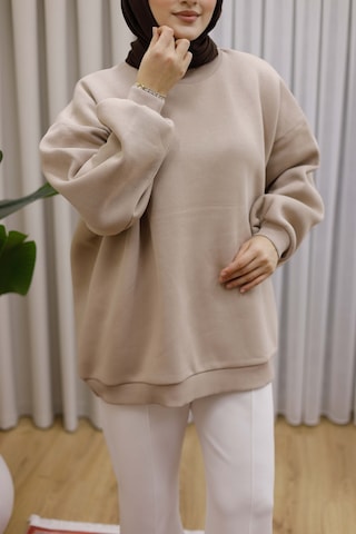Moonsc Oversize Sweat 3 İplik Şardonlu Bej