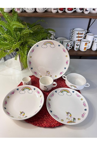 6 Parça Unıcorn Model Çocuk Bebek Yemek Takımı Beslenme Seti Çok Renkli