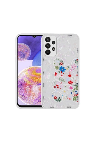 Zore Samsung Galaxy Uyumlu A23 Kılıf Desenli Sert Silikon Omsy Mumila Kapak - White Rabbit