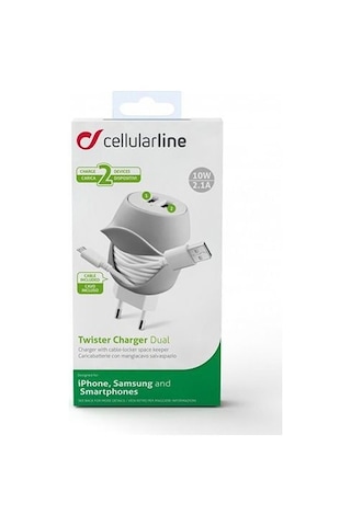 Cellular Line Twister Charger Dual 10w 2.1a Seyahat Şarj Aleti Beyaz