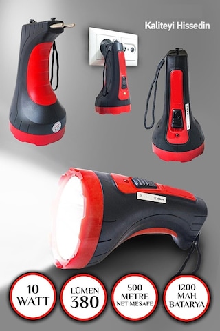 Büro Ev Ofis İş Güvenliği İçin Şarjlı Lamba 10w 2mod Led Işıklı Işıldkli Projektör Bekçi Feneri
