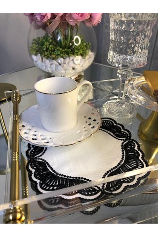 Majestik Siyah Dalgalı Nakış Peçete 2'li Set 15x15cm Premium Kokteyl Sunum Peçetesi Çok Renkli