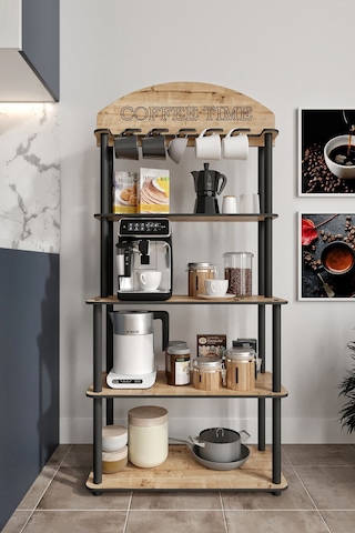 Coffee Time Dekoratif Kahve Standı Çok Amaçlı Dolap Meşe Meşe