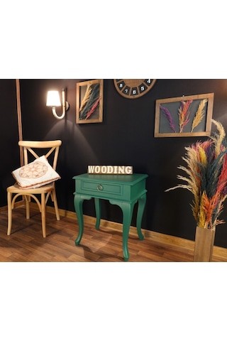 Wooding Çekmeceli Masif Yeşil Komodin Yan Sehpa (548591154)
