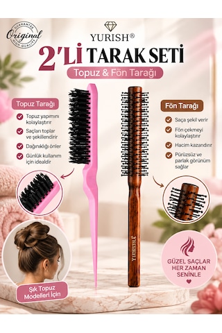 Yurısh 2 Li Topuz Ve Fön Tarağı Seti Saç Şekillendirici Topuz Fırçası Ve Hacim Veren Fön Tarağı 0