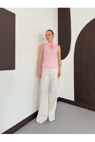 Verymoda Pitikare Yakadan Bağlamalı Bluz Pembe