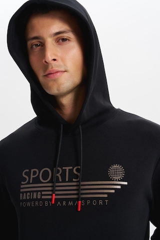 AR-MA Arma Erkek Slim Fit Örme Interlok Kapüşonlu Kanguru Cepli Sweatshirt Yazı Baskılı %80 Pamuk %14 Polyester %6 Elastane K30254685102 Siyah