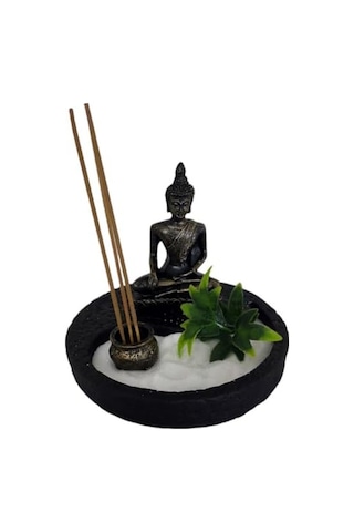 T. Concept Dekoratif Mini Zen Bahçesi, Buda Heykeli, Zen Felsefesi Ev Ofis Dekorasyonu Siyah Yuvarlak Metal Genel