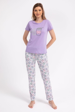 Arnetta Eat Sleep Coffee Repeat Lila Kadın Pijama Takımı 5274-28927 Lila