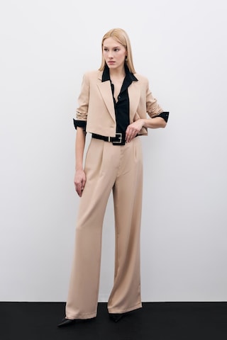 Sateen Pileli Krep Pantolon - Bej