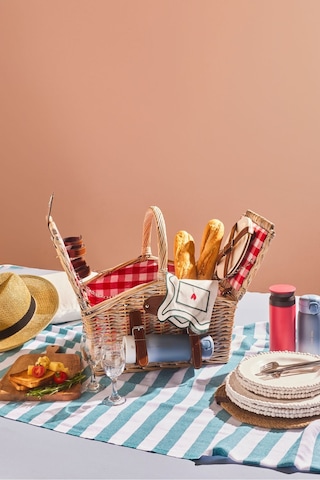 Karaca Summer Tabak - Çatal - Kaşık Bıçak Takımı Piknik Sepeti +  Kadeh ve Piknik Örtüsü