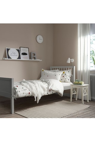 Tek Kişilik Karyola, Açık Gri, 90x200 Cm Masif Ahşap