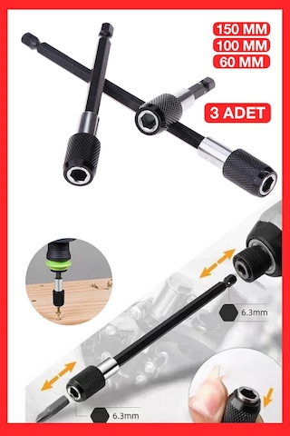 Profesyonel Paslanmaz Vanadium Çelik 6 10 15 Cm 3 Lü Bits Uzatma Adaptörü 3 Adet