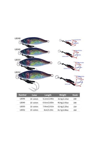 10 Renk/set Hengjıa Demir Plaka Kurşun Balık Kukla Yem Yavaş Marş Deniz Balıkçılığı Lures, Model: 60g