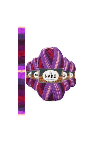 5 Adet Vega Stripe Premium Akrilik El Örgü İpi Yünü No: 82412 RYL-NWNKVS82412-5