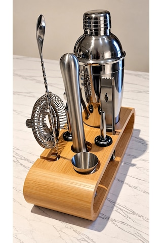 10 Parça Bambu Standlı Kokteyl Shaker Seti 750 Ml