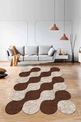 Kahverengi Daire Desenli Kaymaz Taban Lazer Kesim Halı Ar163n11