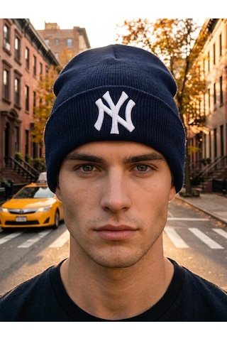 Hamze Ny New York Nakışlı Unisex Pamuklu Akrilik Kışlık Bere Lacivert