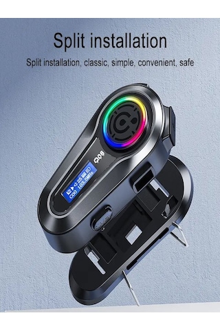 Q008 Lcd Fm Radio Eq Ses Ipx6 Su Geçirmez Rgb Işıklı Bluetooth Motosiklet Kask Kulaklığı
