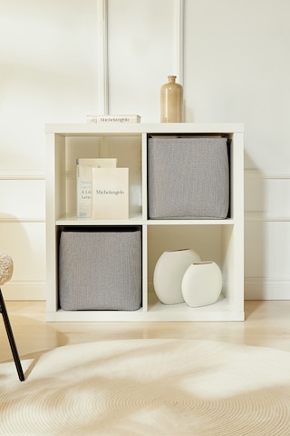 Ocean Home Textile 2'li Antrasit Renk Dokulu Kumaş Sepet Set 30 x 30 x 30 cm