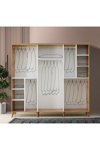 GüneyStore Komple Mdf Sport 6 Kapaklı Atlantik Beyaz - Çam Gardırop