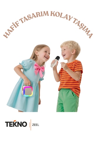 Teknozeel Mikrofonlu Karaoke 5 Ses Efektli Rgb Led Işıklı Bluetooth Kablosuz Hoparlör Ses Bombası Bej Renk