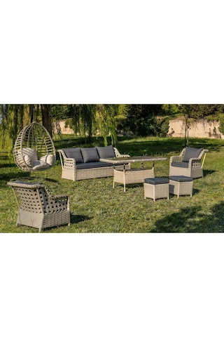 S Collection Rattan Bahçe Takımı Oturma Grubu 3'lü - 7 Kişilik Bej