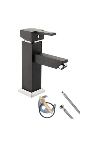 Elite Edition Lüx Kare Sabit Banyo Lavabo Bataryası Pirinç Ağır Malzeme Siyah